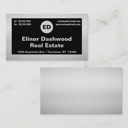 Zwart en zilver makelaar in onroerend goed visitekaartje (Voorkant / Achterkant)