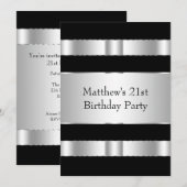 Zwart en Zilver Mans 21ste Verjaardagsfeest Kaart (Voorkant / Achterkant)