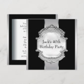 Zwart en Zilver Mans Verjaardagsfeest Kaart (Voorkant / Achterkant)