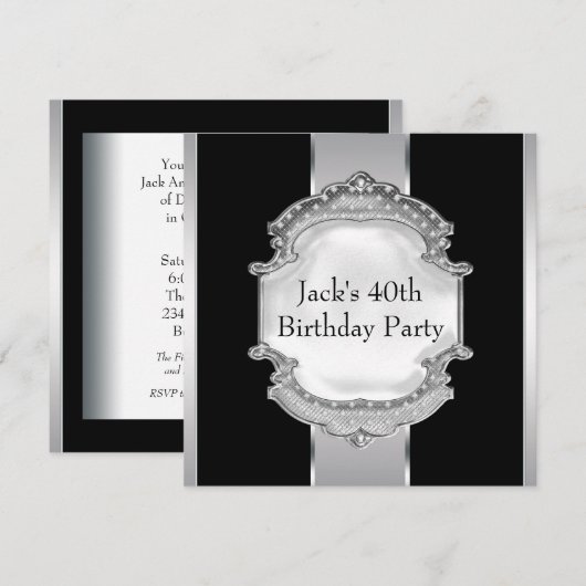 Zwart en Zilver Mans Verjaardagsfeest Kaart (Voorkant / Achterkant)