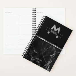Zwart en zilver marmeren textuur monogram planner