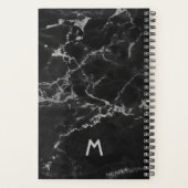 Zwart en zilver marmeren textuur monogram planner (Achterkant)