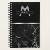 Zwart en zilver marmeren textuur monogram planner (Voorkant)