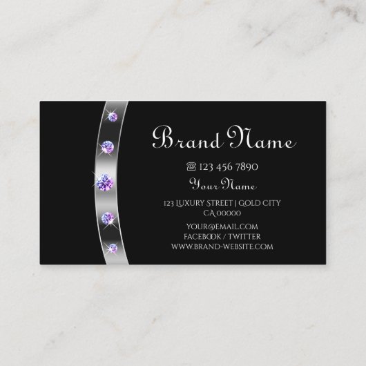 Zwart en zilver met Paarse diamanten, gemonocgramm Visitekaartje (Achterkant)
