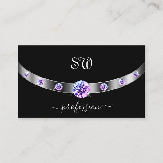 Zwart en zilver met Paarse diamanten, gemonocgramm Visitekaartje (Voorkant)