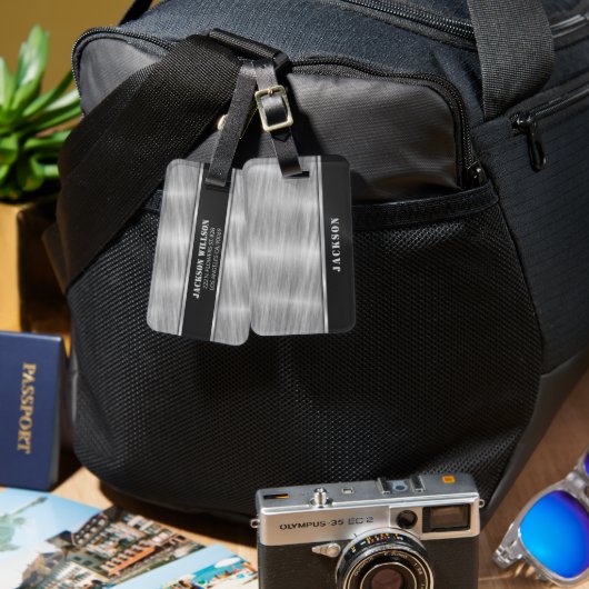 Zwart en zilver metaal bagagelabel (Voorkant /achterkant)