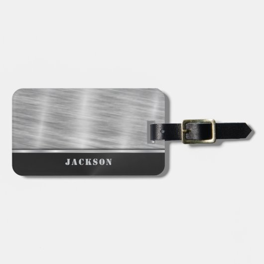 Zwart en zilver metaal bagagelabel (Voorkant horizontaal)
