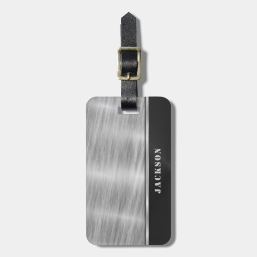 Zwart en zilver metaal bagagelabel (Voorkant verticaal)