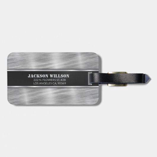 Zwart en zilver metaal bagagelabel (Achterkant horizontaal)