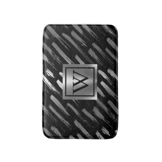 Zwart en Zilver Metallic Abstract Badmat (Voorkant Verticaal)