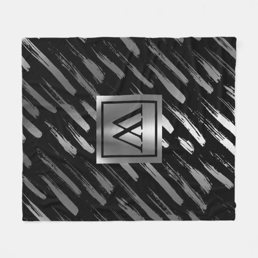 Zwart en Zilver Metallic Abstract Fleece Deken (Voorkant (Horizontaal))