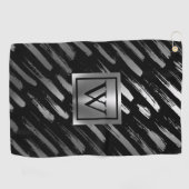 Zwart en Zilver Metallic Abstract Golfhanddoek (Horizontaal)