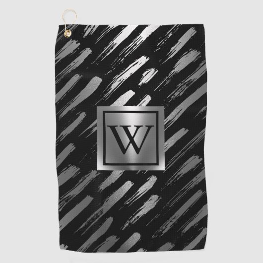 Zwart en Zilver Metallic Abstract Golfhanddoek (Voorkant)