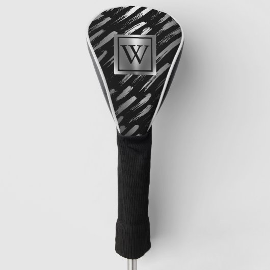 Zwart en Zilver Metallic Abstract Golfheadcover (Voorkant)