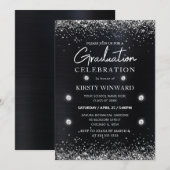 Zwart en zilver metallic glinsterende afstuderen kaart (Voorkant / Achterkant)