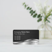 Zwart en zilver metallic look visitekaartje (Staand voorkant)