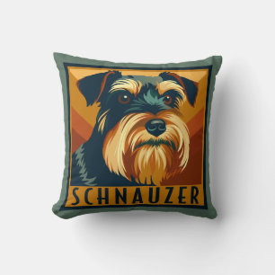 Zwart en Zilver Miniatuur Schnauzer Retro Kussen