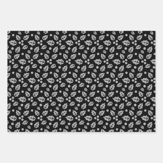 Zwart en Zilver Modern Kerstmispatroon Inpakpapier Vel (Voorkant 3)