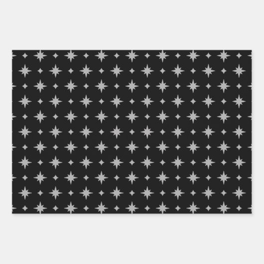 Zwart en Zilver Modern Kerstmispatroon Inpakpapier Vel (Voorkant 2)