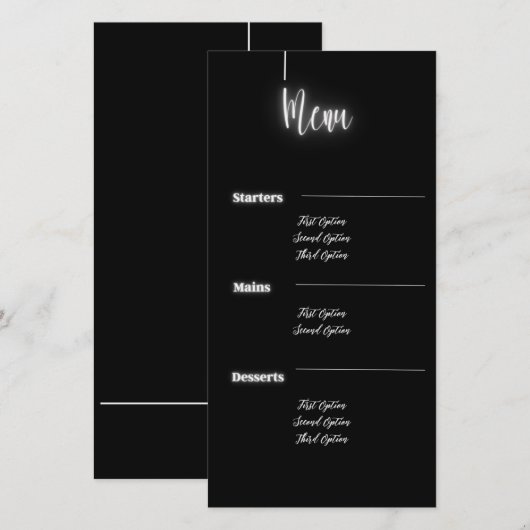 Zwart en zilver Modern | Menu-Kaart (Voorkant / Achterkant)