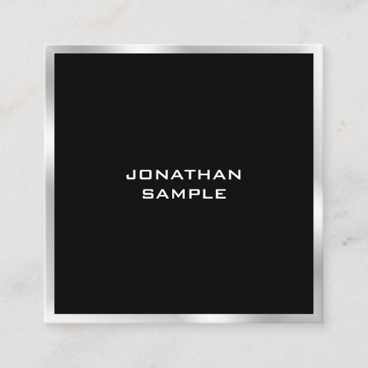 Zwart en zilver Modern Minimalist Professional Vierkante Visitekaartje (Voorkant)
