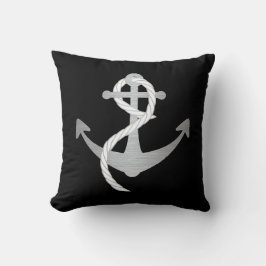 Zwart en zilver Modern Nautical Anchor Sailing Kussen