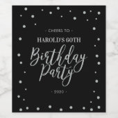 Zwart en zilver | Moderne 60e verjaardag Wijn Etiket (Enkel label)