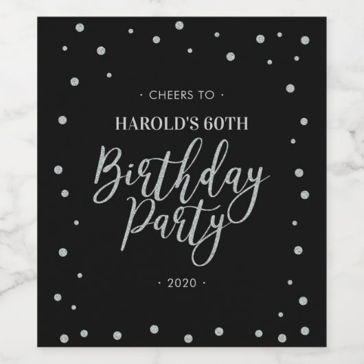 Zwart en zilver | Moderne 60e verjaardag Wijn Etiket (Enkel label)