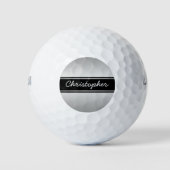 Zwart en Zilver Monogram Handgeschreven Naam Golfballen (Voorkant)