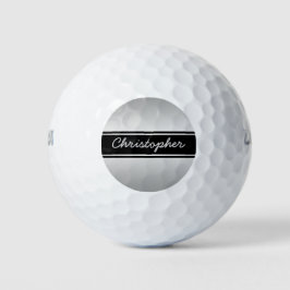 Zwart en Zilver Monogram Handgeschreven Naam Golfballen
