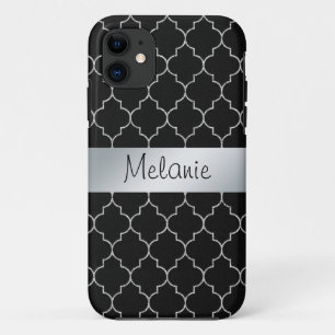 Zwart en zilver Monogram Patroon iPhone Case