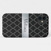 Zwart en zilver Monogram Patroon iPhone Case (Achterkant (horizontaal))