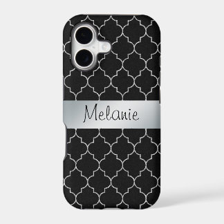 Zwart en zilver Monogram Patroon iPhone Case