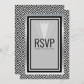 Zwart en zilver pak bachelorfeest aangepast aankondiging (Voorkant / Achterkant)