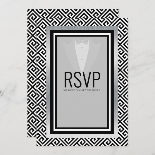 Zwart en zilver pak bachelorfeest aangepast aankondiging (Voorkant / Achterkant)
