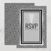 Zwart en zilver pak vrijgezellenfeest aangepast aankondiging (Voorkant / Achterkant)