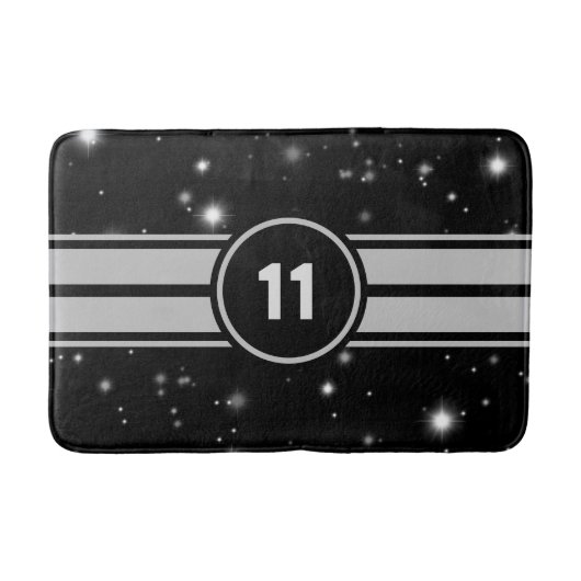 Zwart en Zilver Racing Stripes Starlight Badmat (Voorkant)