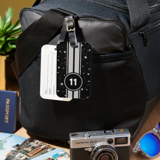 Zwart en Zilver Racing Stripes Starlight Bagagelabel (Voorkant & Achterkant)