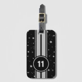 Zwart en Zilver Racing Stripes Starlight Bagagelabel (Voorkant (verticaal))
