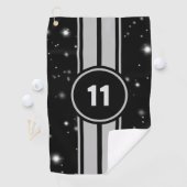 Zwart en Zilver Racing Stripes Starlight Golfhanddoek (Insitu)