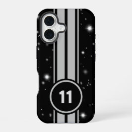 Zwart en Zilver Racing Stripes Starlight iPhone 16 Hoesje