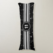 Zwart en Zilver Racing Stripes Starlight Lichaamskussen (Voorkant Verticaal)