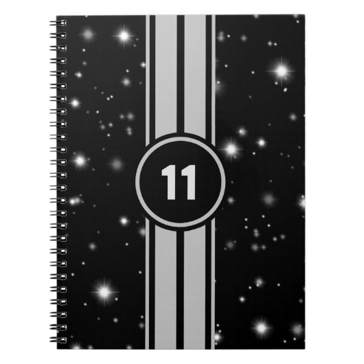 Zwart en Zilver Racing Stripes Starlight Notitieboek (Voorkant)