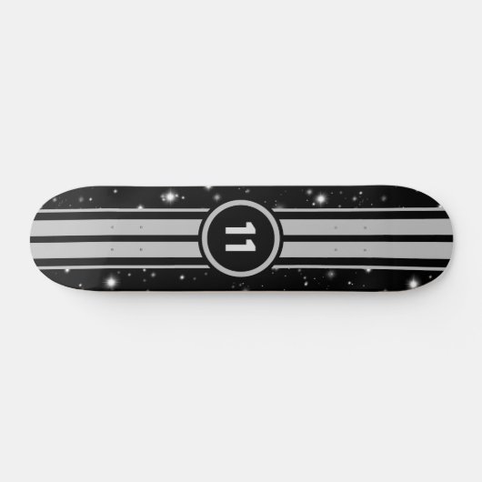 Zwart en Zilver Racing Stripes Starlight Persoonlijk Skateboard (Horizontaal)