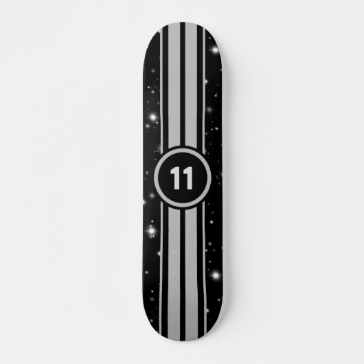 Zwart en Zilver Racing Stripes Starlight Persoonlijk Skateboard (Voorkant)