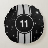 Zwart en Zilver Racing Stripes Starlight Rond Kussen (Voorkant)