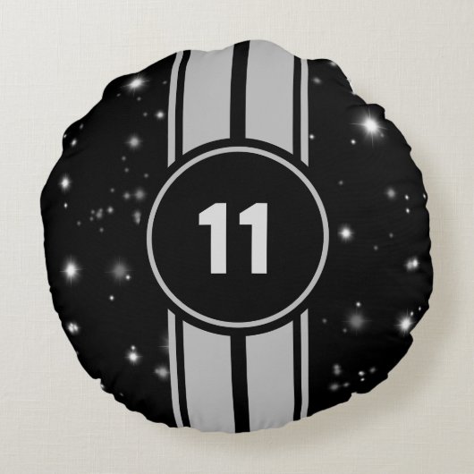Zwart en Zilver Racing Stripes Starlight Rond Kussen (Achterkant)