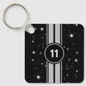 Zwart en Zilver Racing Stripes Starlight Sleutelhanger (Voorkant)