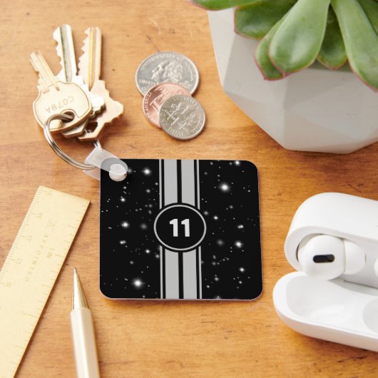 Zwart en Zilver Racing Stripes Starlight Sleutelhanger (Bureau)