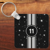 Zwart en Zilver Racing Stripes Starlight Sleutelhanger (Voorkant)